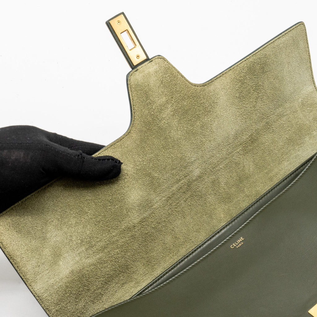 CELINE LARGE SOFT 16 BAG SMOOTH CALFSKIN DARK GREEN GHW