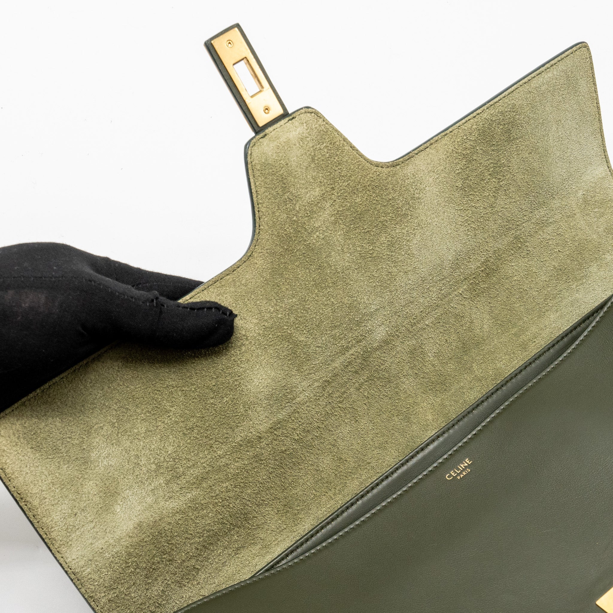 CELINE LARGE SOFT 16 BAG SMOOTH CALFSKIN DARK GREEN GHW