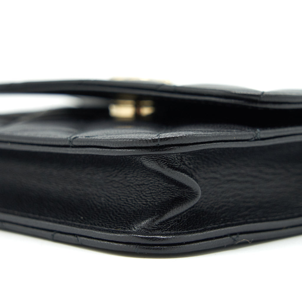 CHANEL MINI FLAP CARD HOLDER RIBBON CHAIN LAMBSKIN BLACK LGHW