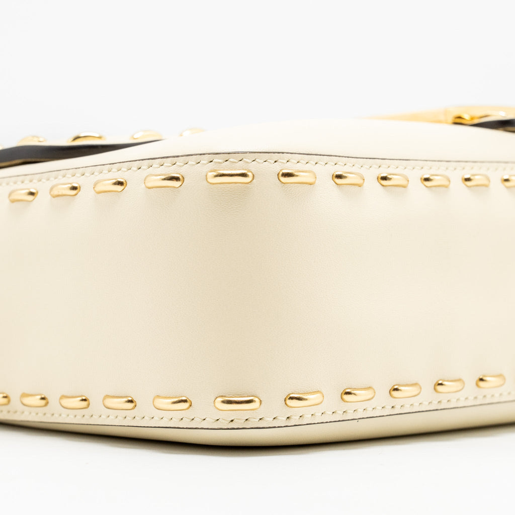 FENDI VITELLO KING METAL STITCH BAGUETTE LAMBSKIN WHITE GHW