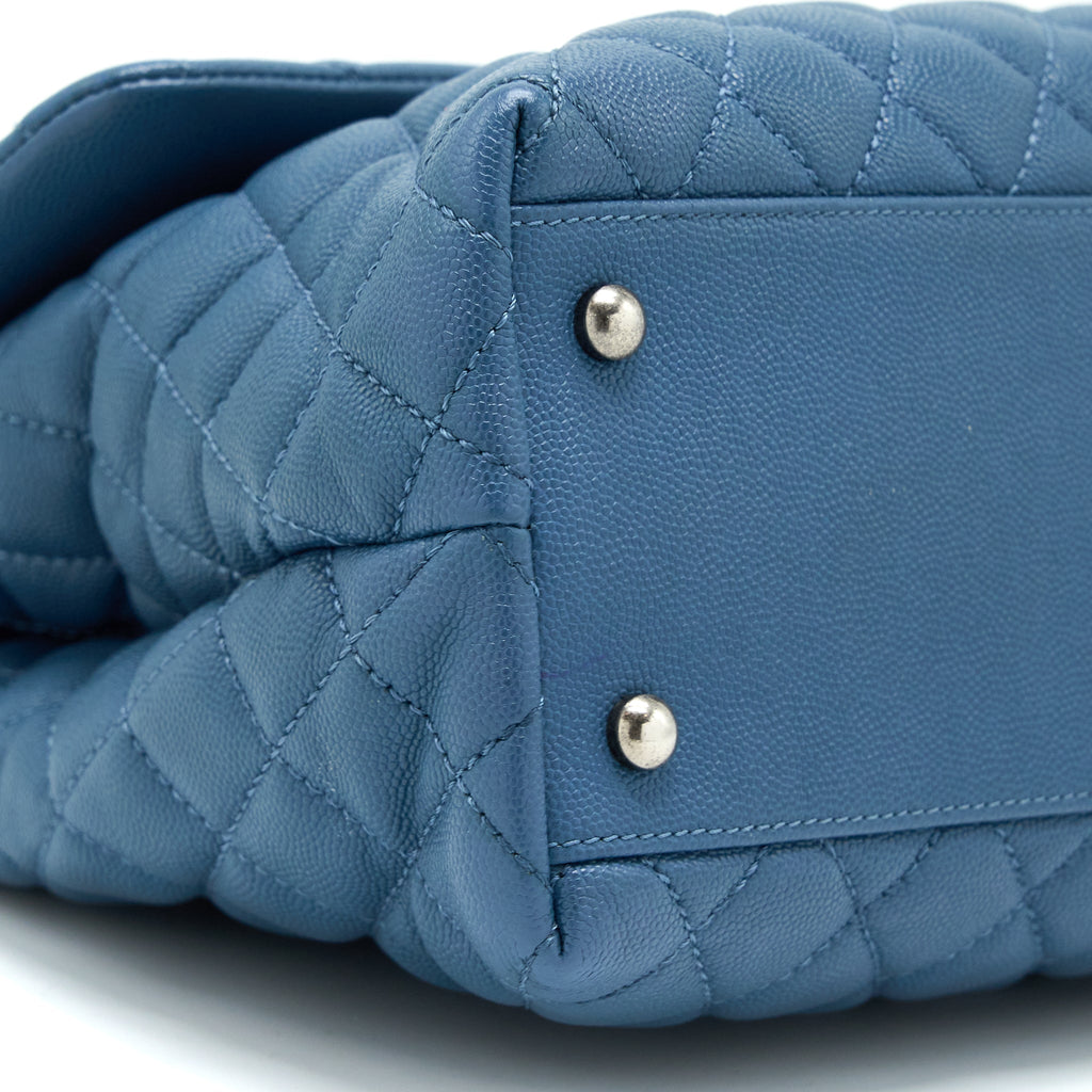 CHANEL COCO TOP HANDLE FLAP BAG CAVIAR BLUE RUTHENIUM HARDWARE