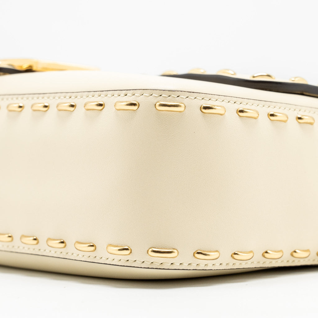 FENDI VITELLO KING METAL STITCH BAGUETTE LAMBSKIN WHITE GHW