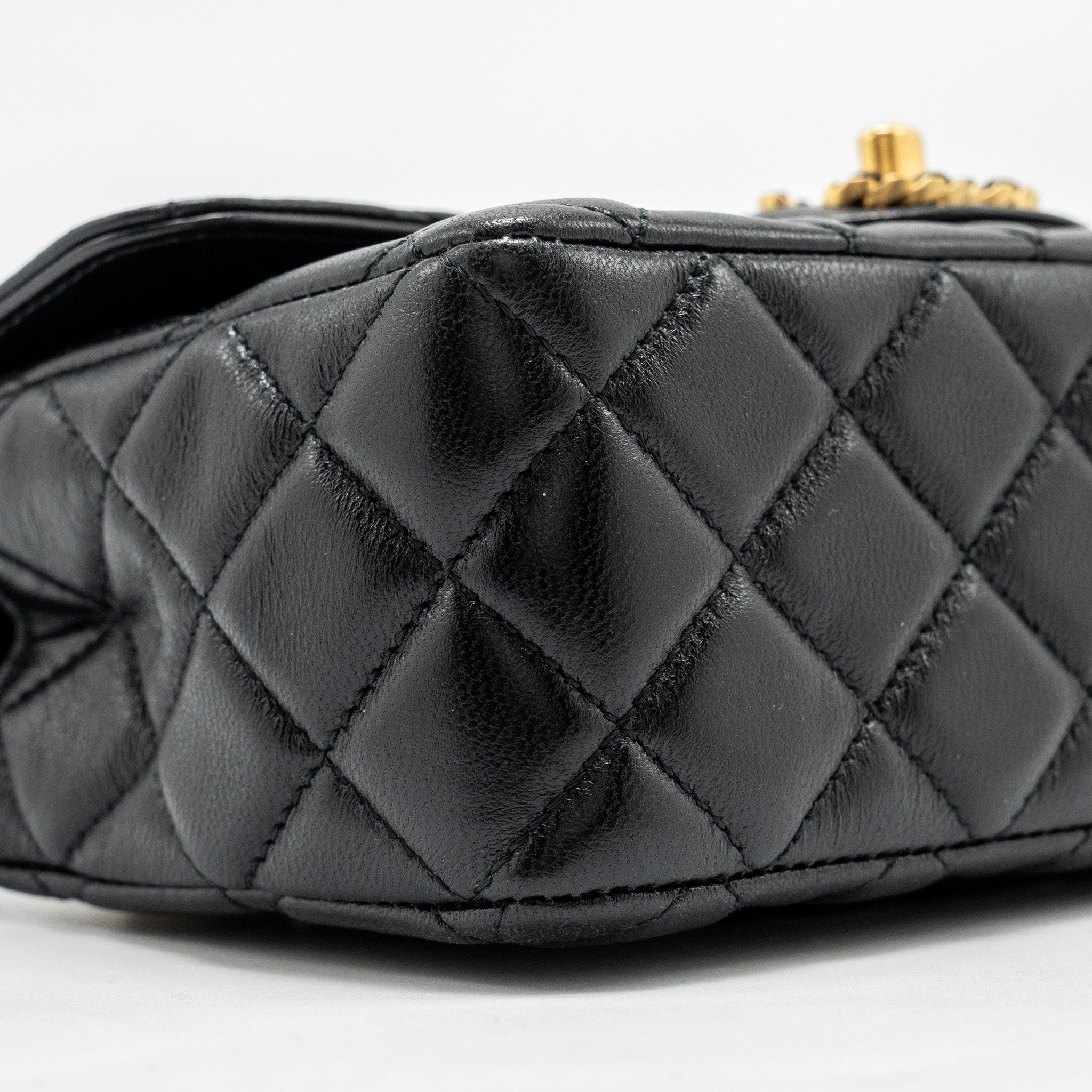 CHANEL DETAILED TOP HANDLE FLAP BAG LAMBSKIN BLACK GHW (MICROCHIP)