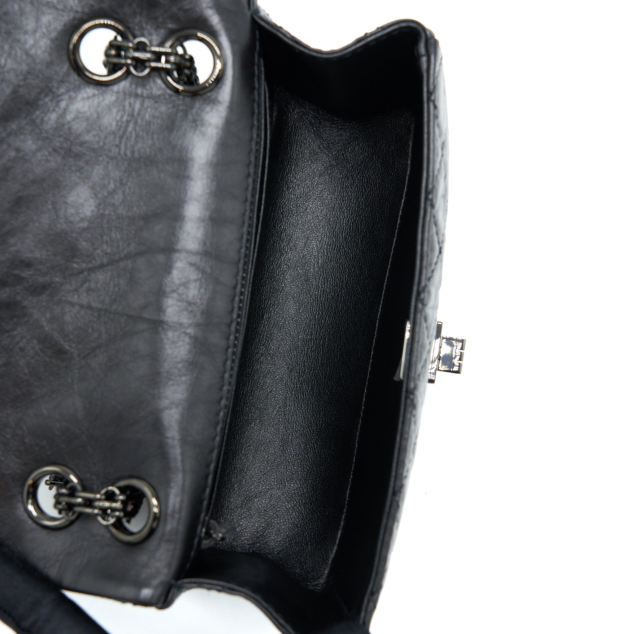 CHANEL MINI 2.55 REISSUE AGED CALFSKIN SO BLACK WITH BLACK HARDWARE (MICROCHIP)