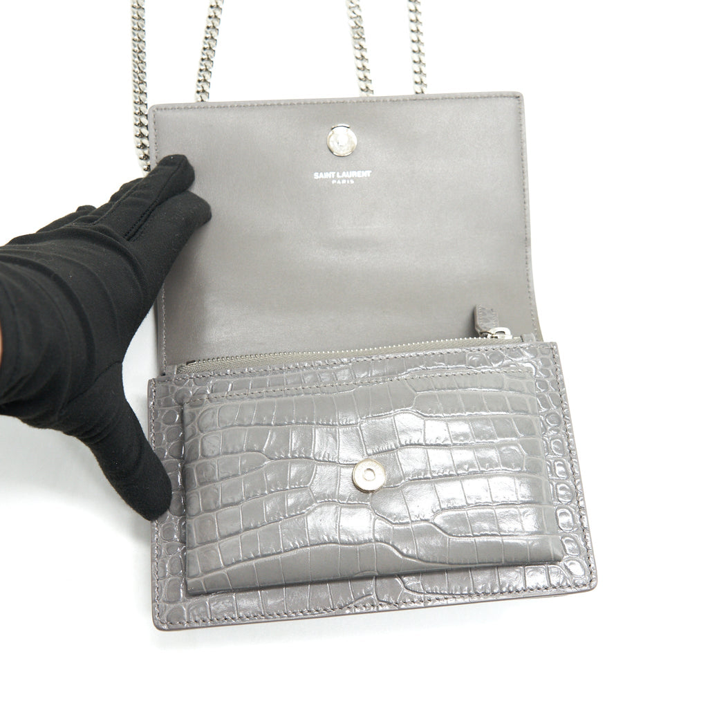 SAINT LAURENT MINI SUNSET SHOULDER BAG GREY SHW
