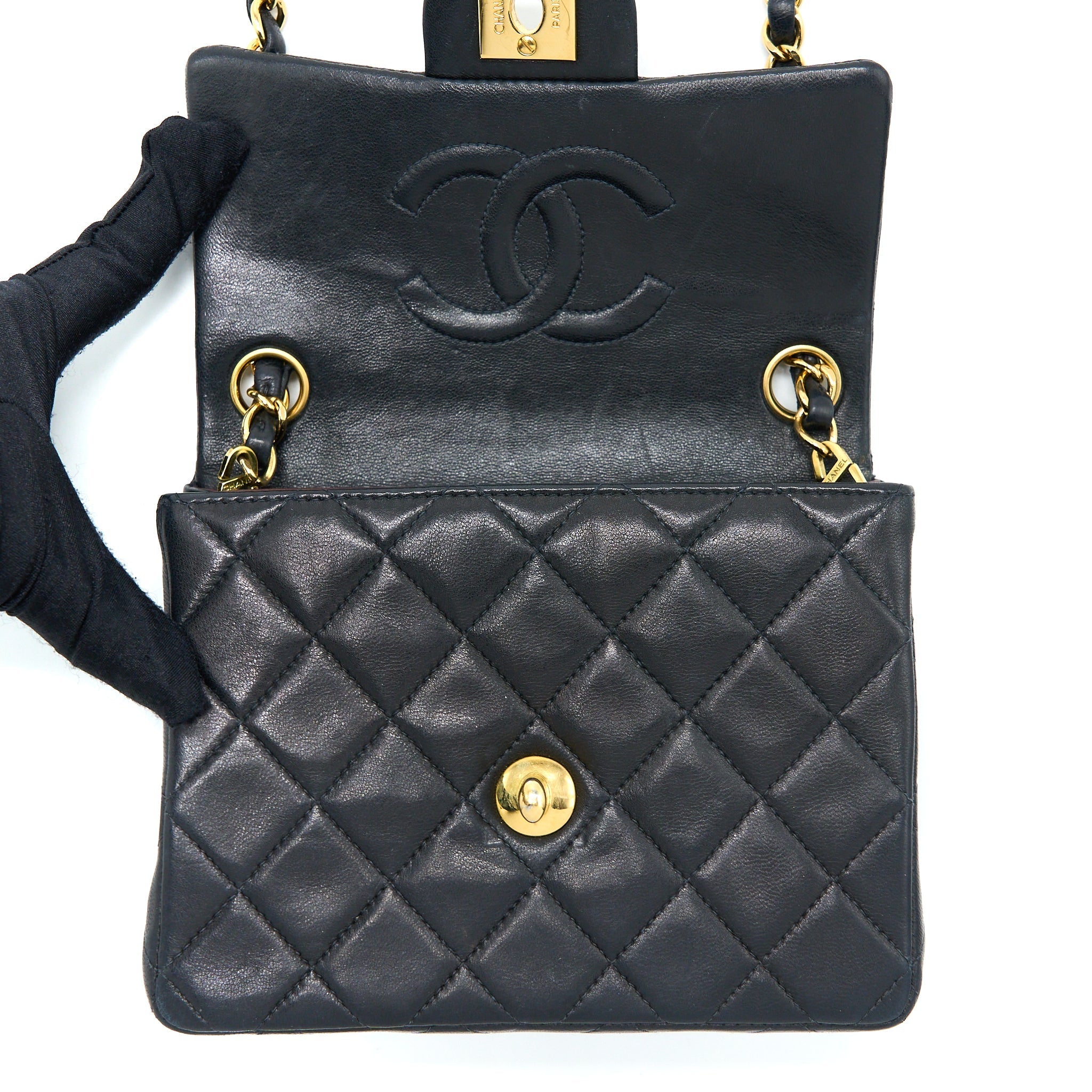 CHANEL VINTAGE SQUARE FLAP BAG LAMBSKIN BLACK GHW