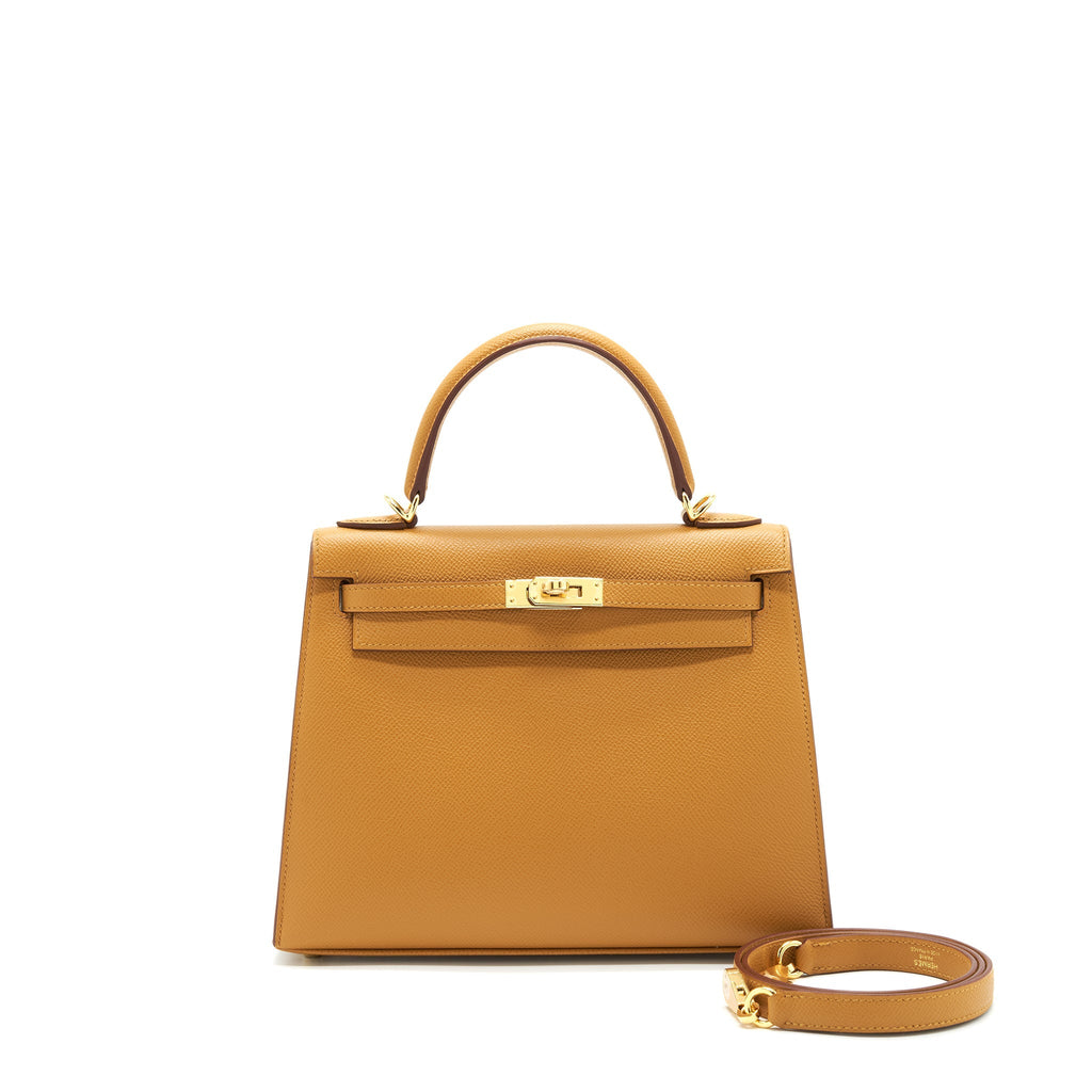 HERMES KELLY 25 SELLIER EPSOM LEATHER SESAME GHW