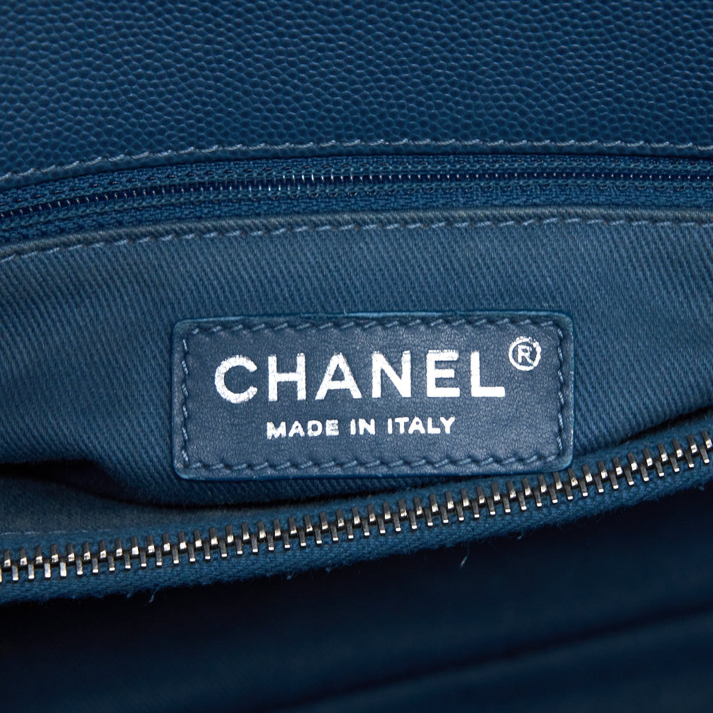 CHANEL COCO TOP HANDLE FLAP BAG CAVIAR BLUE RUTHENIUM HARDWARE