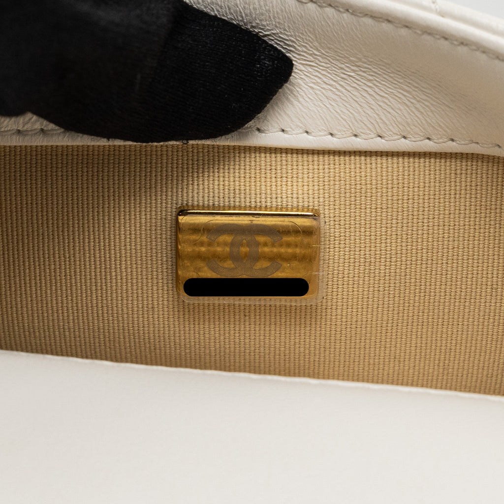 CHANEL 22S GIANT CHAIN FLAP SHOULDER BAG LAMBSKIN WHITE BRUSHED GHW (MICROCHIP)