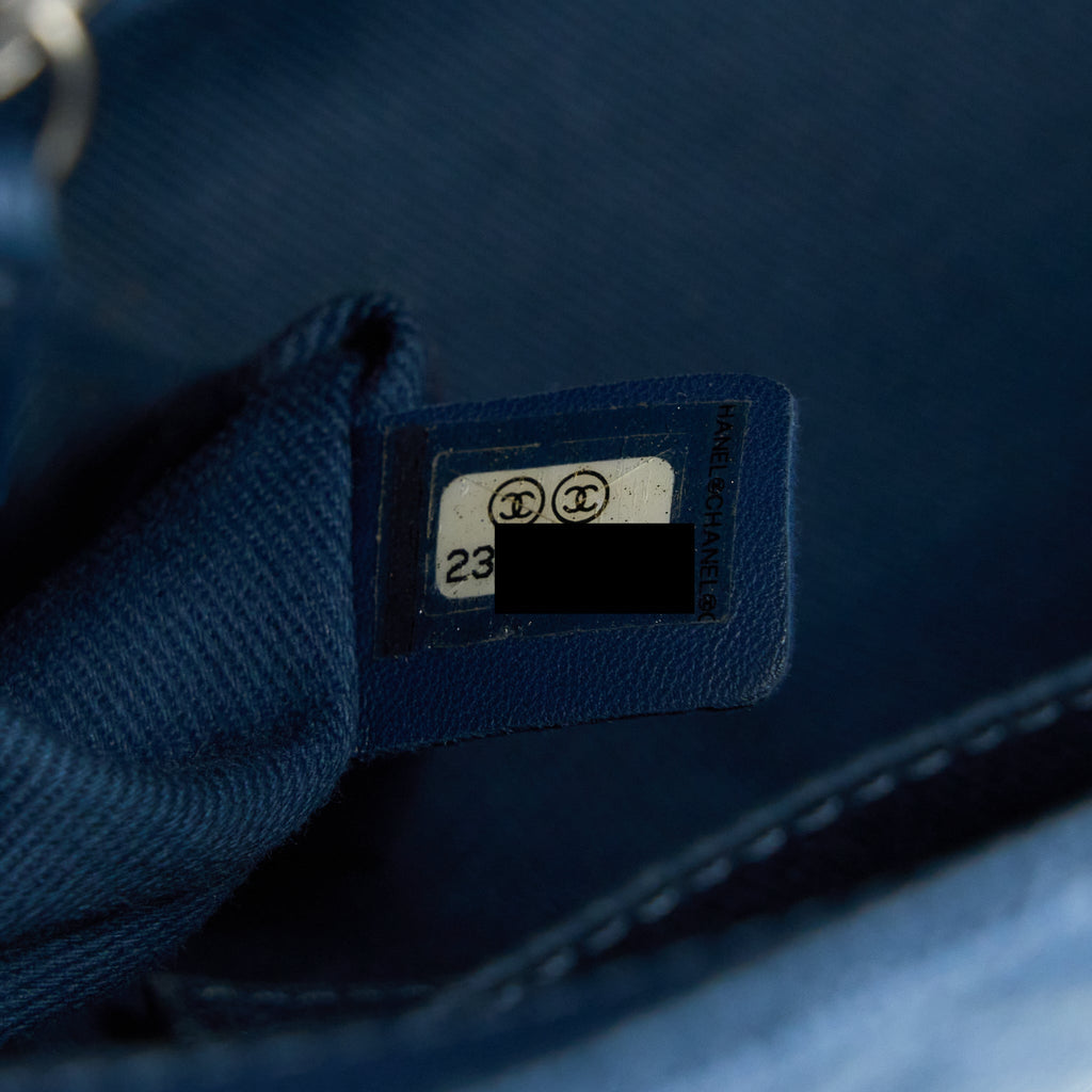 CHANEL COCO TOP HANDLE FLAP BAG CAVIAR BLUE RUTHENIUM HARDWARE