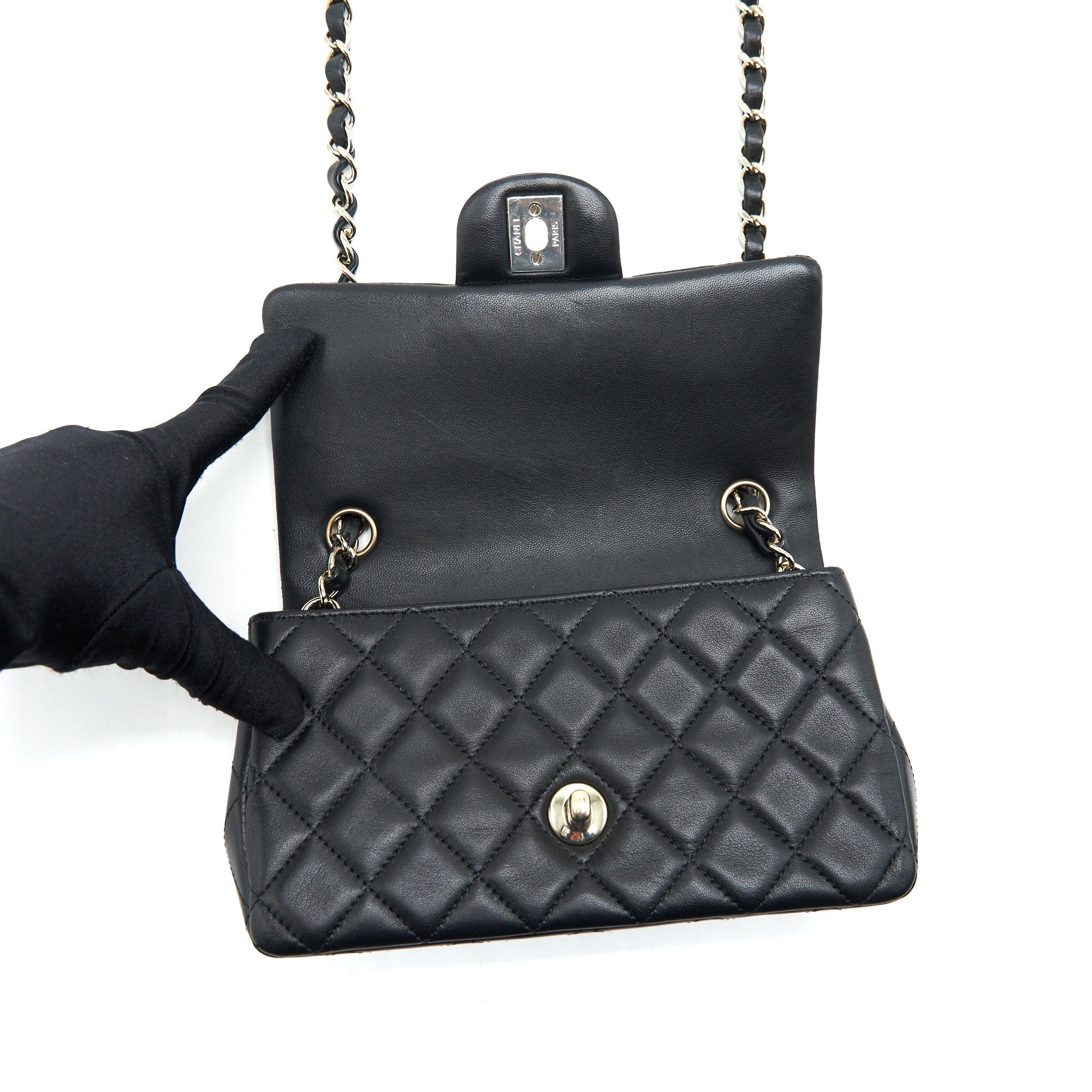 CHANEL MINI RECTANGULAR FLAP BAG LAMBSKIN BLACK LGHW