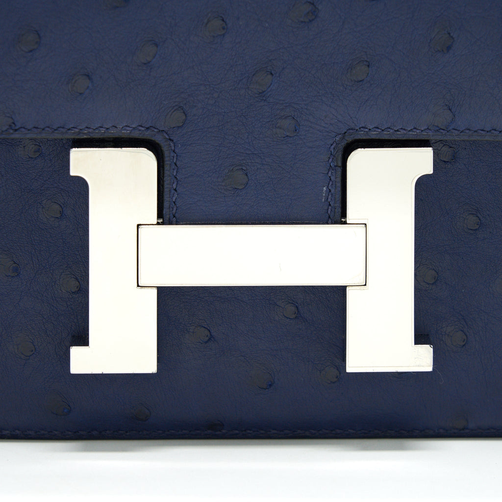 HERMES CONSTANCE 24 OSTRICH BLUE IRIS SHW