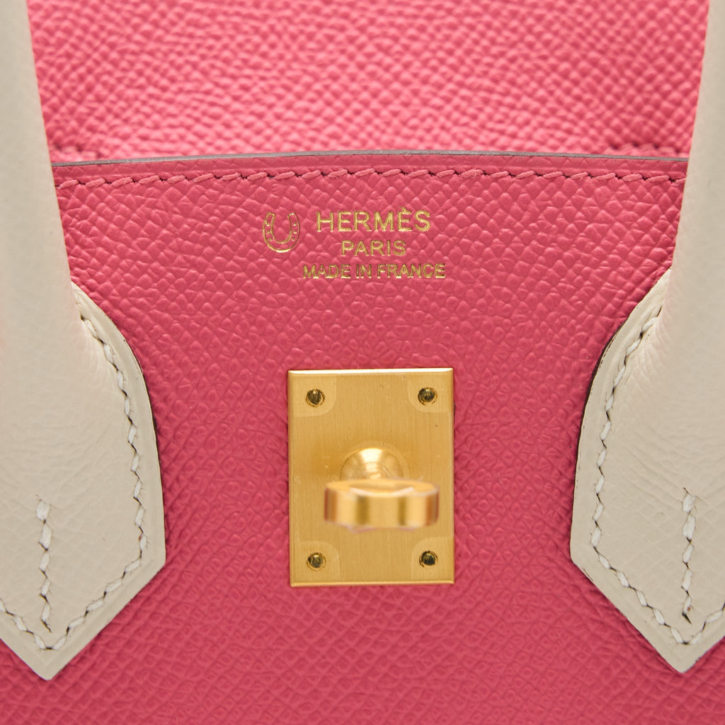 HERMES BIRKIN 25 SPECIAL ORDER EPSOM ROSE AZALEE/CRAIE WITH BRUSHED GHW