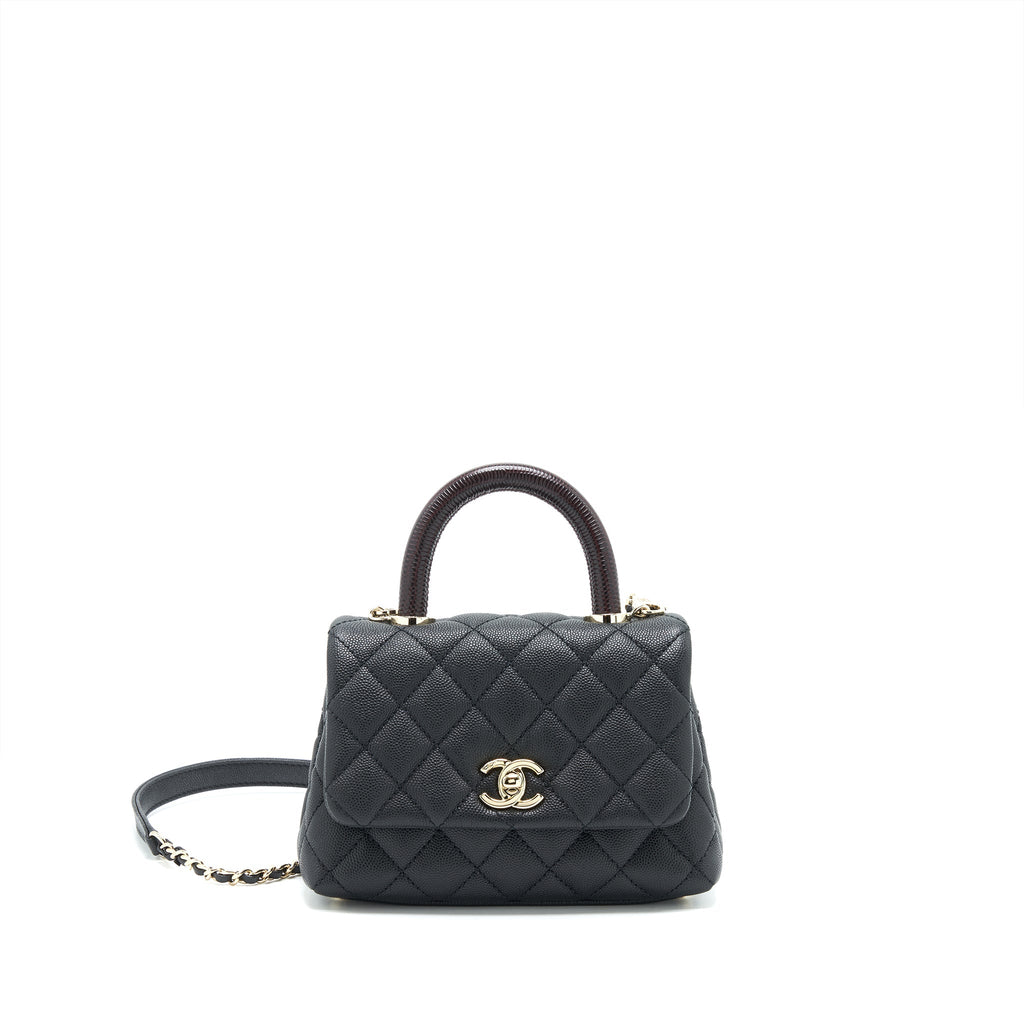 CHANEL COCO HANDLE EXTRA MINI BLACK EMBOSSED HANDLE LGHW