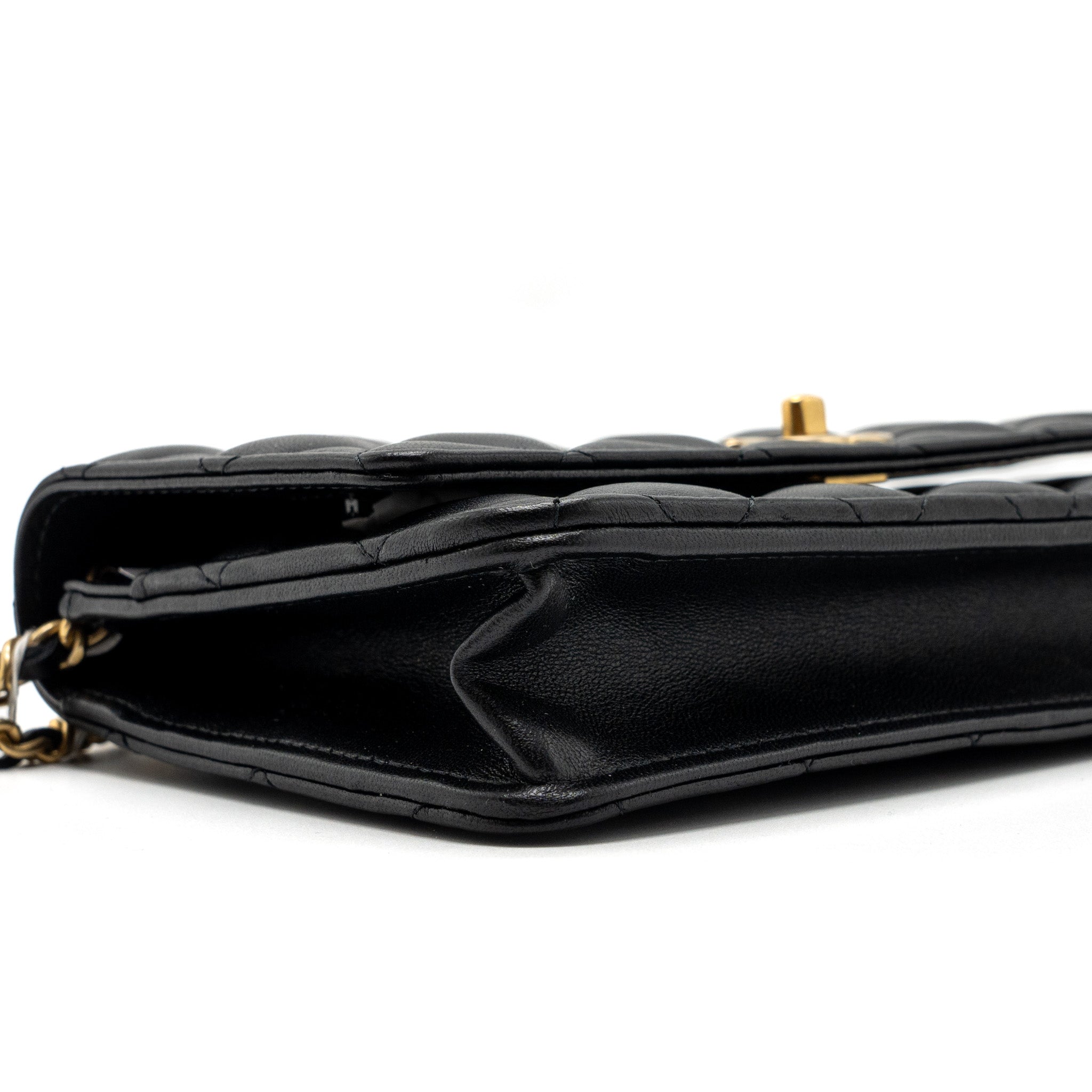 CHANEL 23K PEARL CRUSH WALLET ON CHAIN LAMBSKIN BLACK GHW (MICROCHIP)