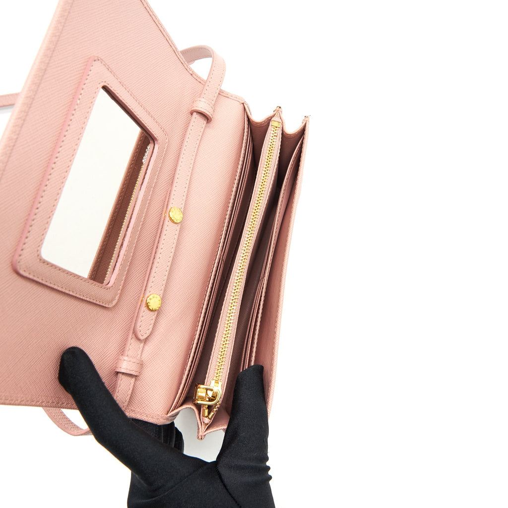 PRADA PORTAF SAFFIANO METAL ORO ORCHIDEA BAG