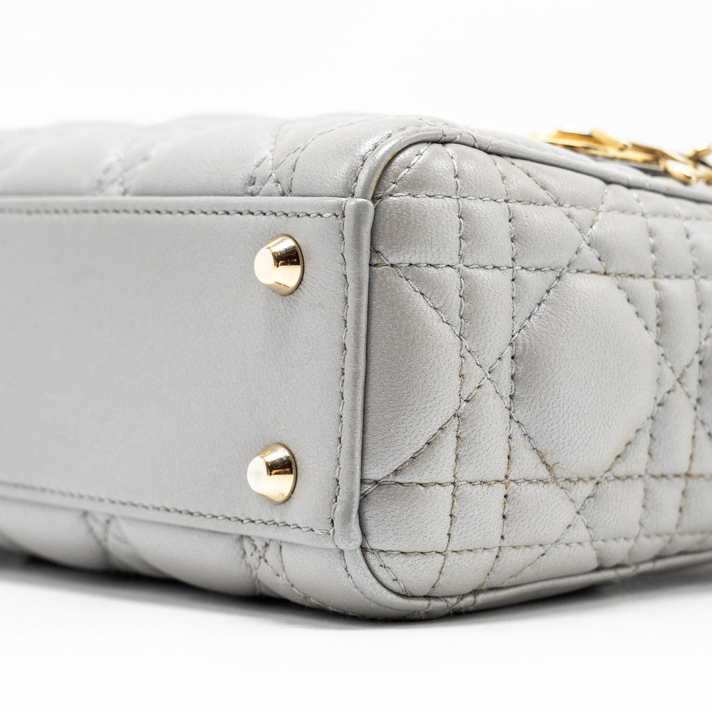 DIOR MINI LADY DIOR LAMBSKIN GREY LGHW