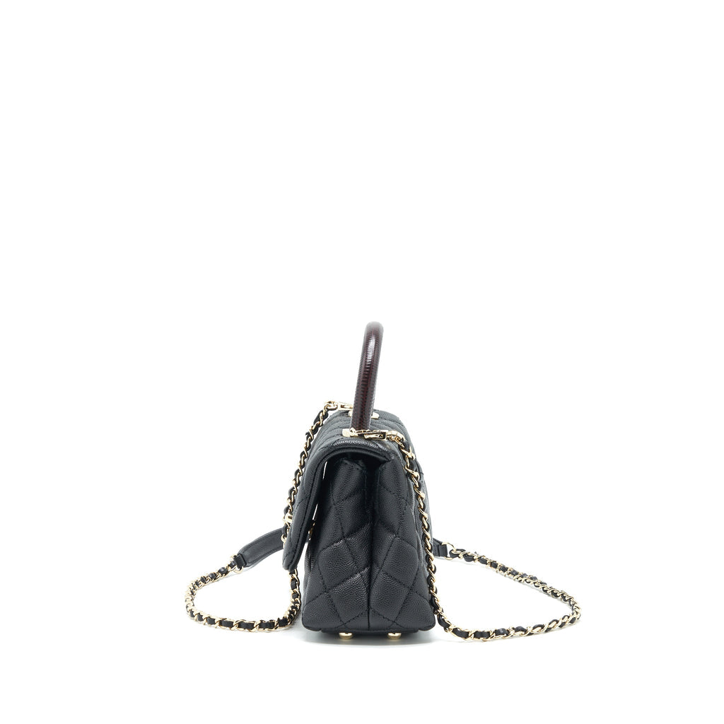 CHANEL COCO HANDLE EXTRA MINI BLACK EMBOSSED HANDLE LGHW