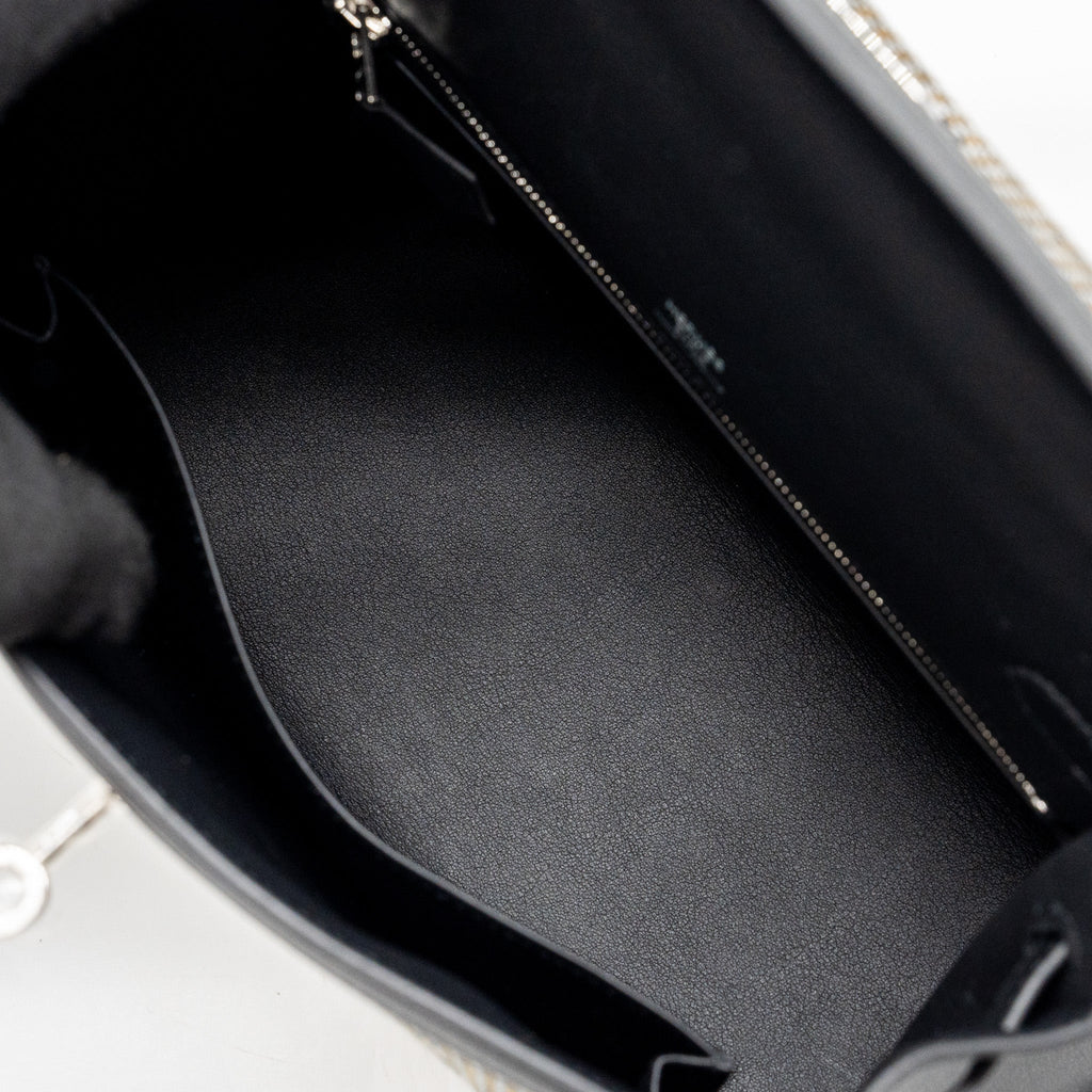 HERMES KELLY 25 SELLIER TOILE QUADRILLE /SWIFT BLACK-BLANC-DESERT / BLACK SHW