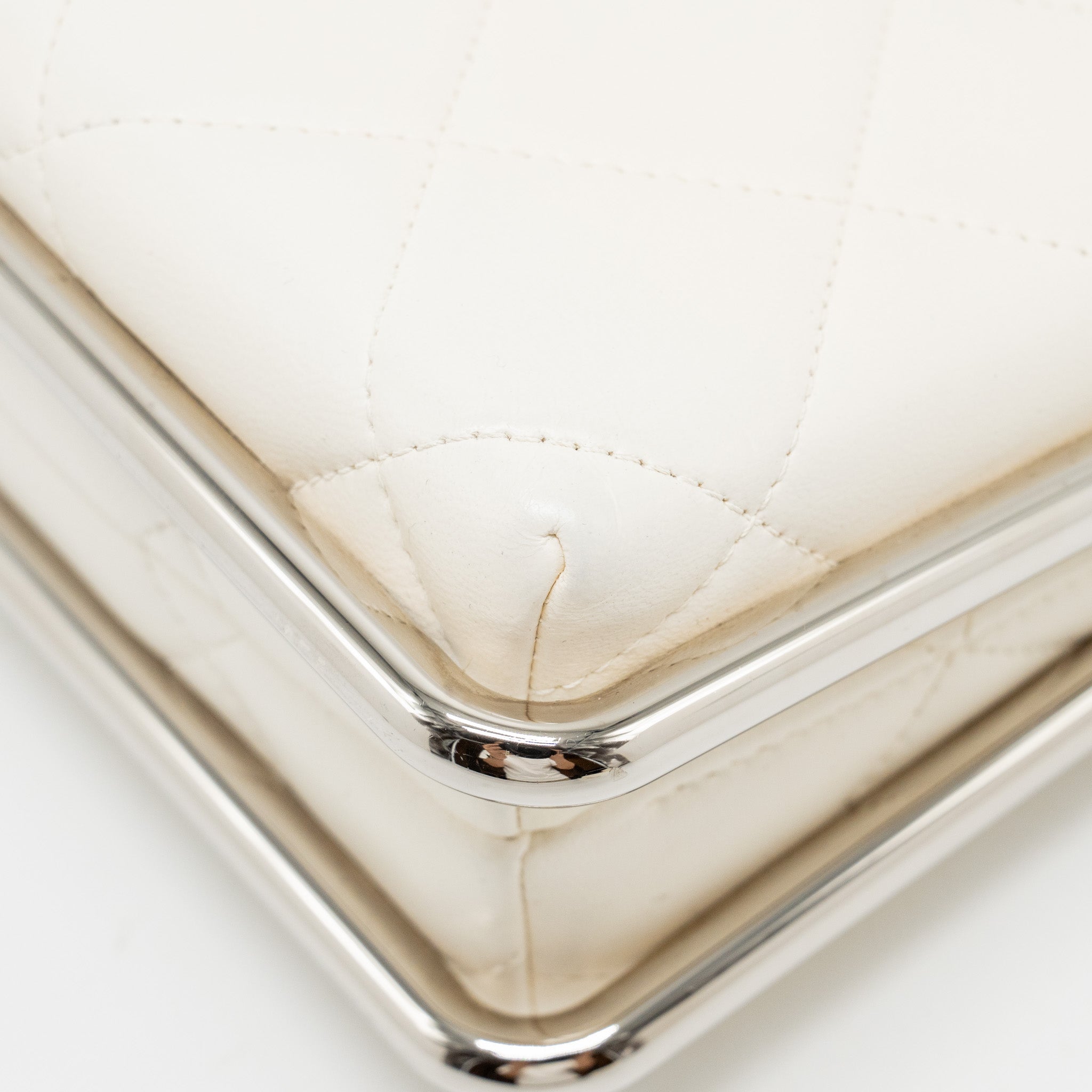 CHANEL METAL BAR CLUTCH BAG LAMBSKIN WHITE SHW