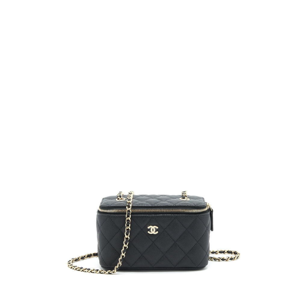 CHANEL CAVIAR SMALL LONG VANITY WITH CHAIN BLACK LGHW