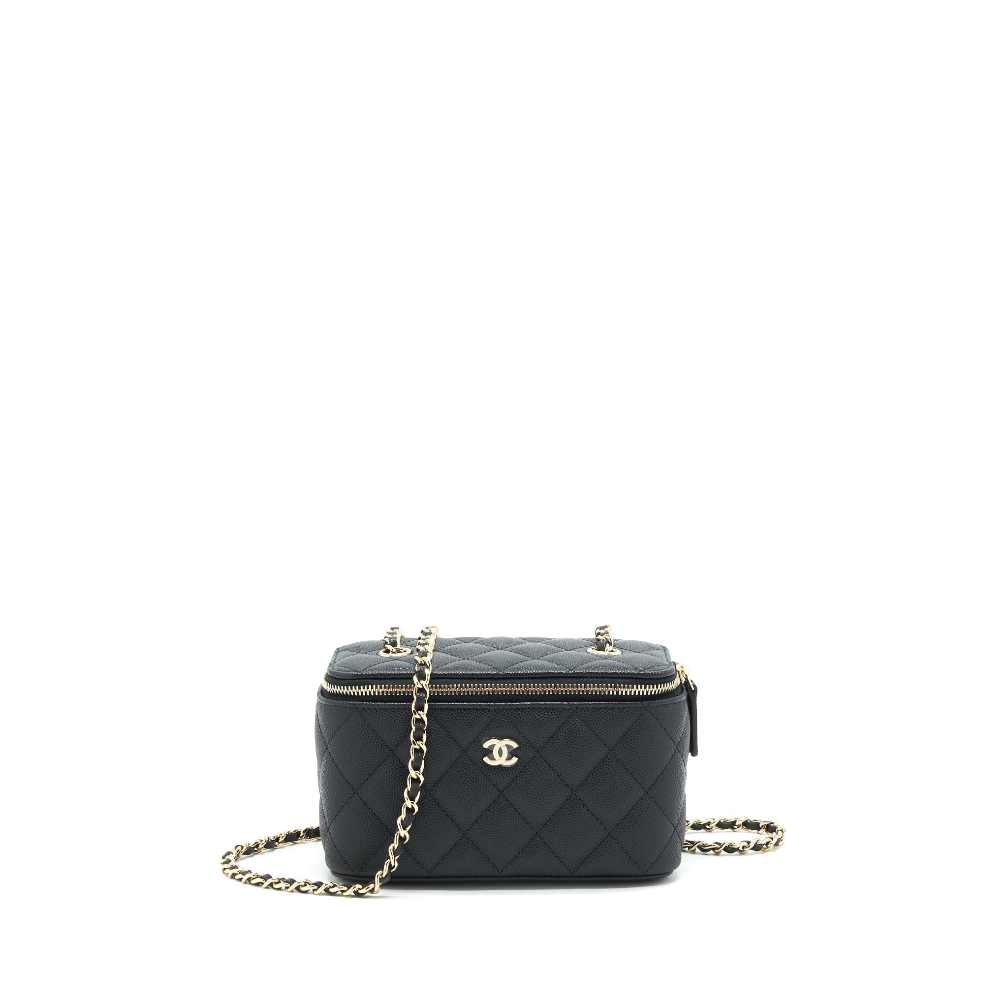CHANEL CAVIAR SMALL LONG VANITY WITH CHAIN BLACK LGHW