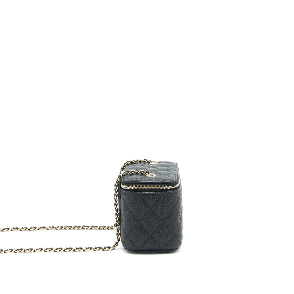 CHANEL SMALL LONG VANITY WITH CHAIN CAVIAR  BLACK LGHW