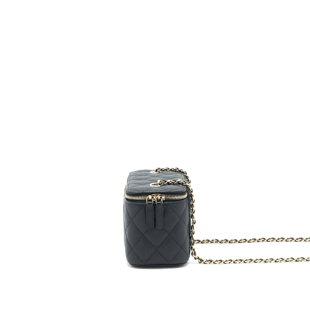 CHANEL 22C LONG VANITY WITH CHAIN CAVIAR BLACK LGHW