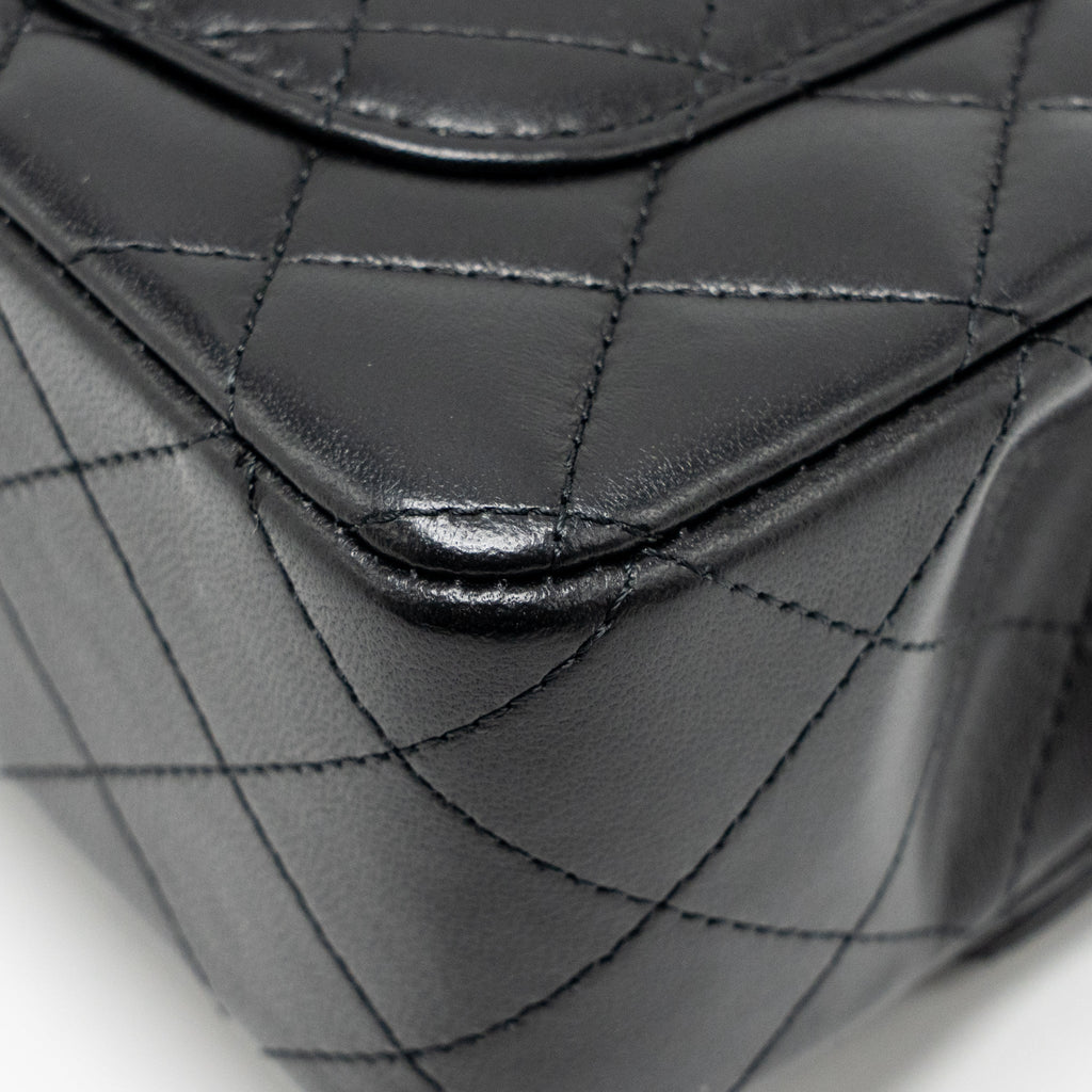 CHANEL TOP HANDLE MINI RECTANGULAR FLAP BAG LAMBSKIN BLACK LGHW (MICROCHIP)