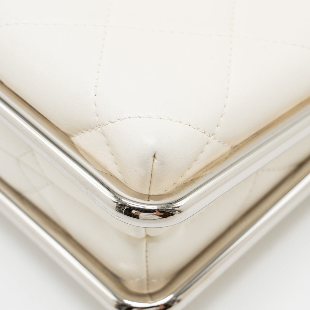 CHANEL METAL BAR CLUTCH BAG LAMBSKIN WHITE SHW