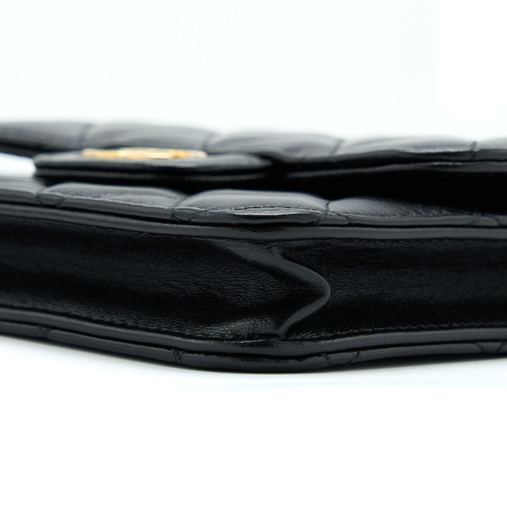 CHANEL TOP HANDLE MINI FLAP CARD HOLDER LAMBSKIN BLACK GHW
