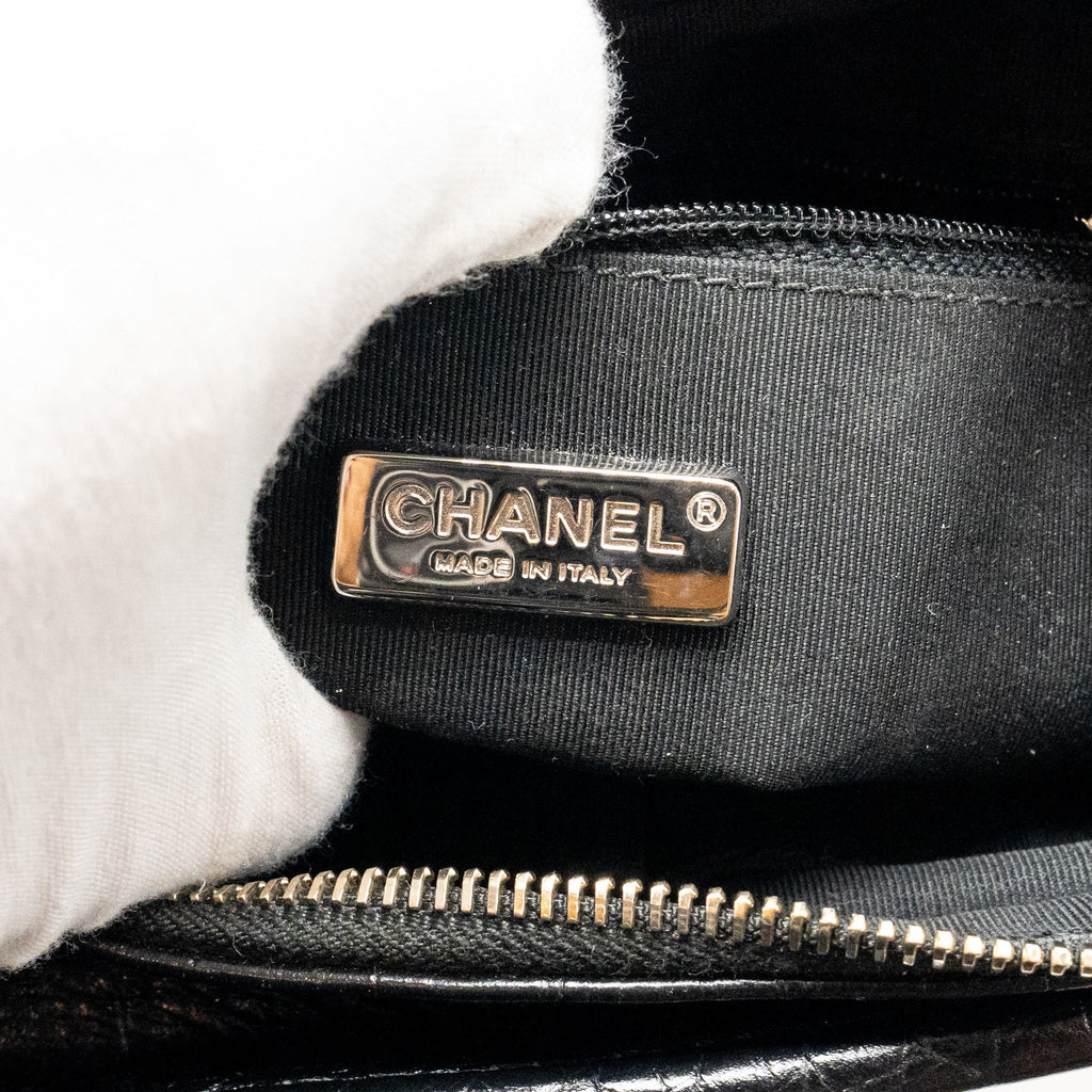 CHANEL SMALL GABRIELLE HOBO BAG WITH TOP HANDLE CROC-EMBOSSED CALFSKIN BLACK MULTICOLOUR HARDWARE