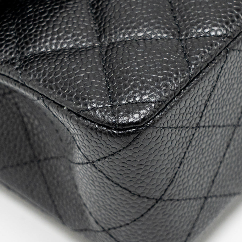 CHANEL SMALL CLASSIC DOUBLE FLAP BAG CAVIAR BLACK GHW (MICROCHIP)