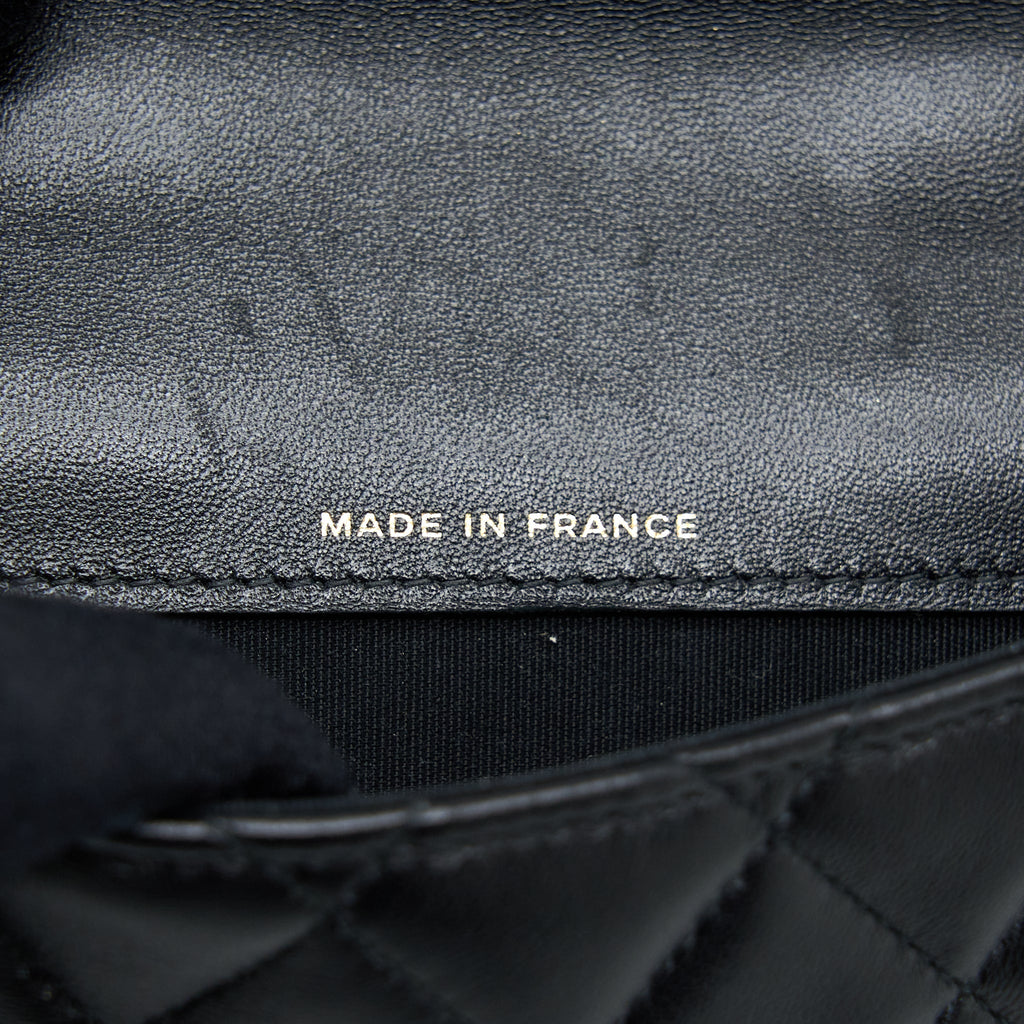 CHANEL TOP HANDLE MINI FLAP CARD HOLDER LAMBSKIN BLACK GHW
