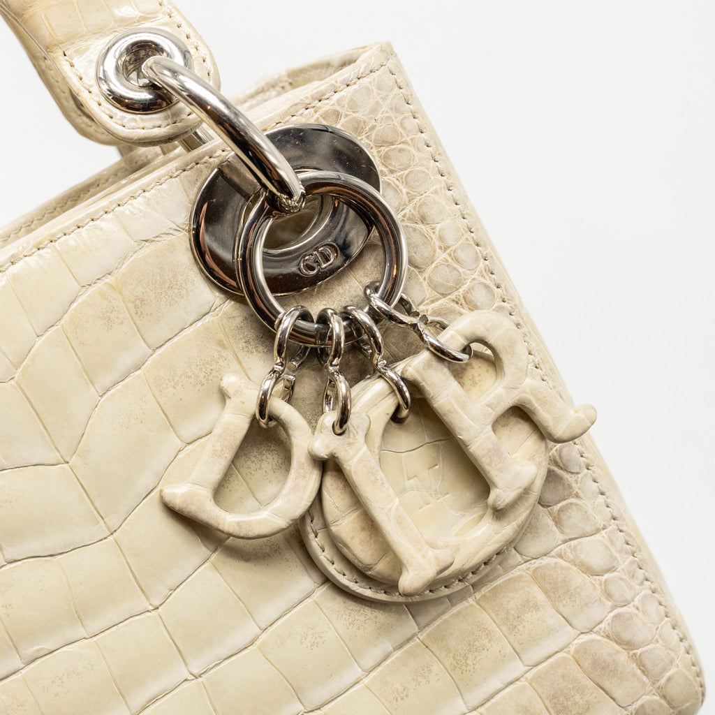 DIOR MINI LADY DIOR HIMALAYAN CROCODILE WHITE SHW