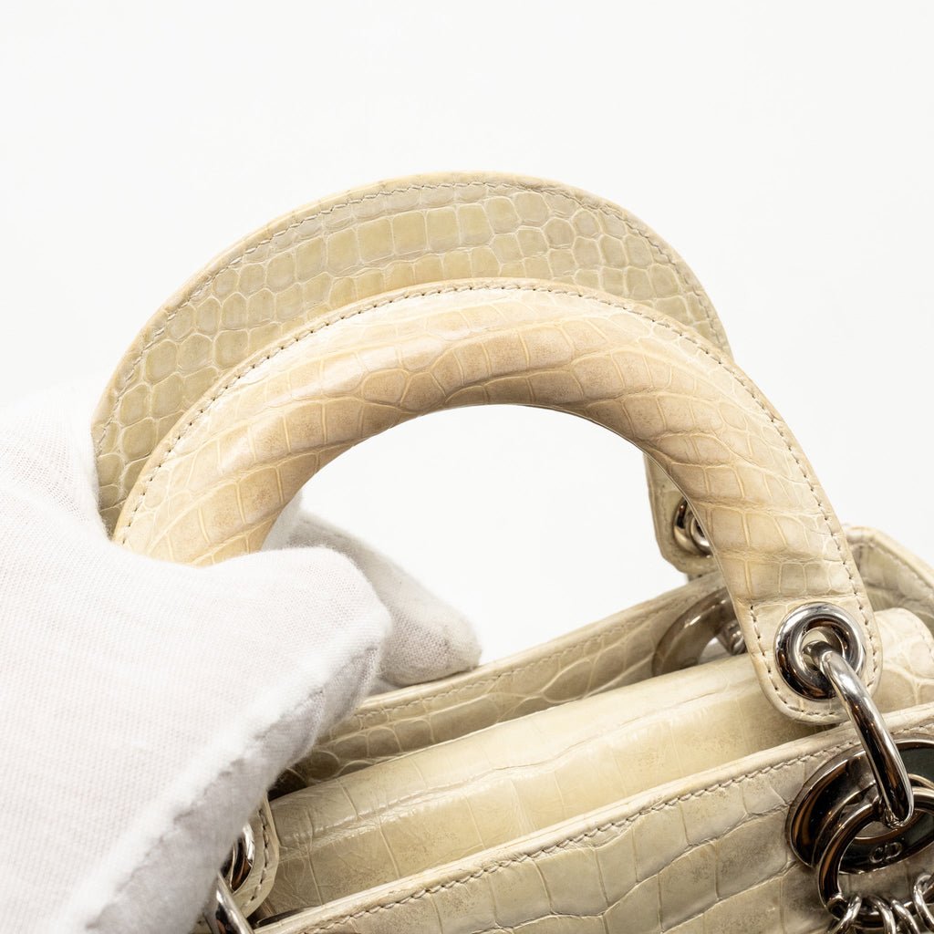 DIOR MINI LADY DIOR HIMALAYAN CROCODILE WHITE SHW