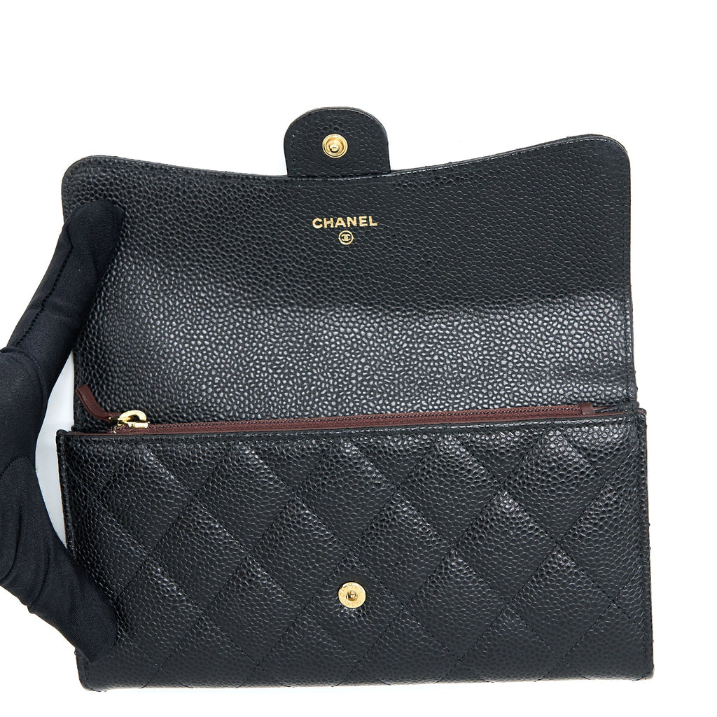 CHANEL CLASSIC FLAP LONG WALLET CAVIAR BLACK GHW