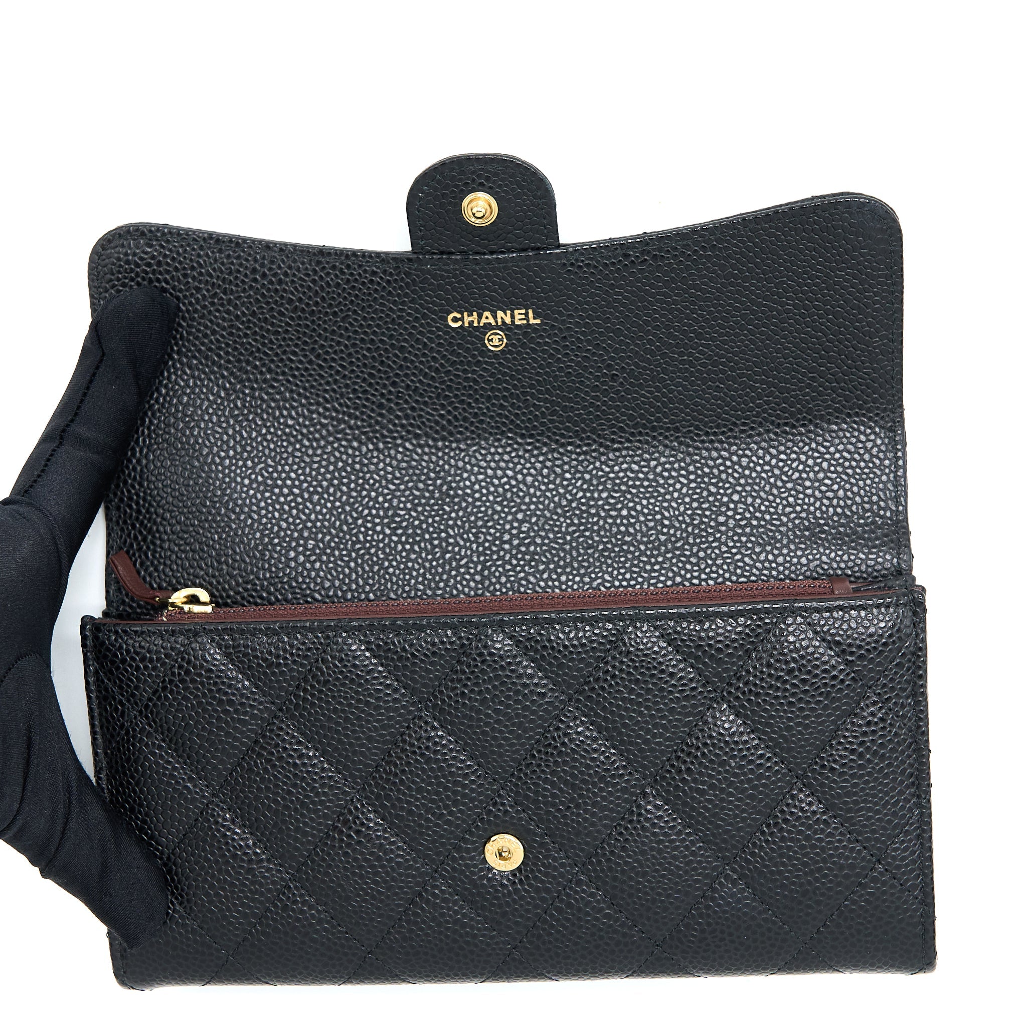 CHANEL CLASSIC FLAP LONG WALLET CAVIAR BLACK GHW