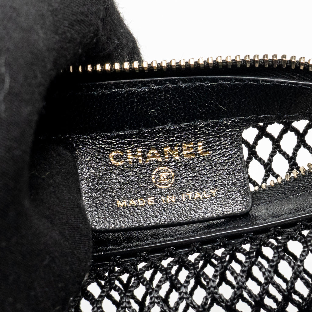 CHANEL 25S HALF MOON CLUTCH MESH/ LAMBSKIN BLACK LGHW (MICROCHIP)