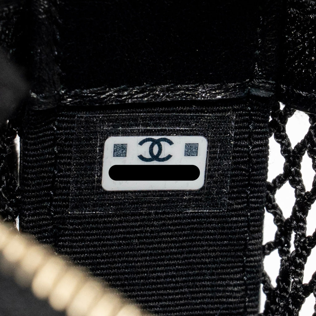 CHANEL 25S HALF MOON CLUTCH MESH/ LAMBSKIN BLACK LGHW (MICROCHIP)