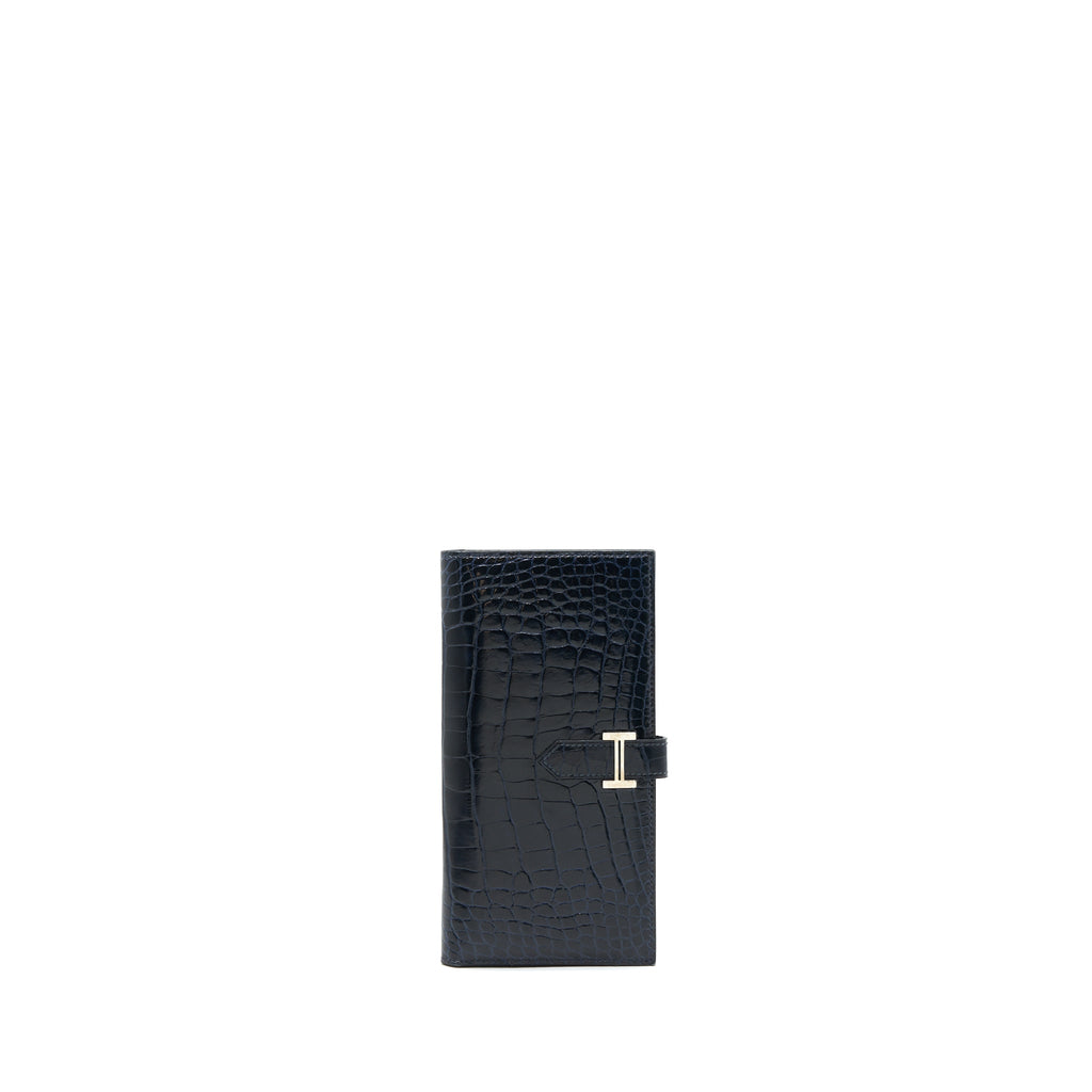 HERMES ALLIGATOR BEARN WALLET BLUE MARINE SHW