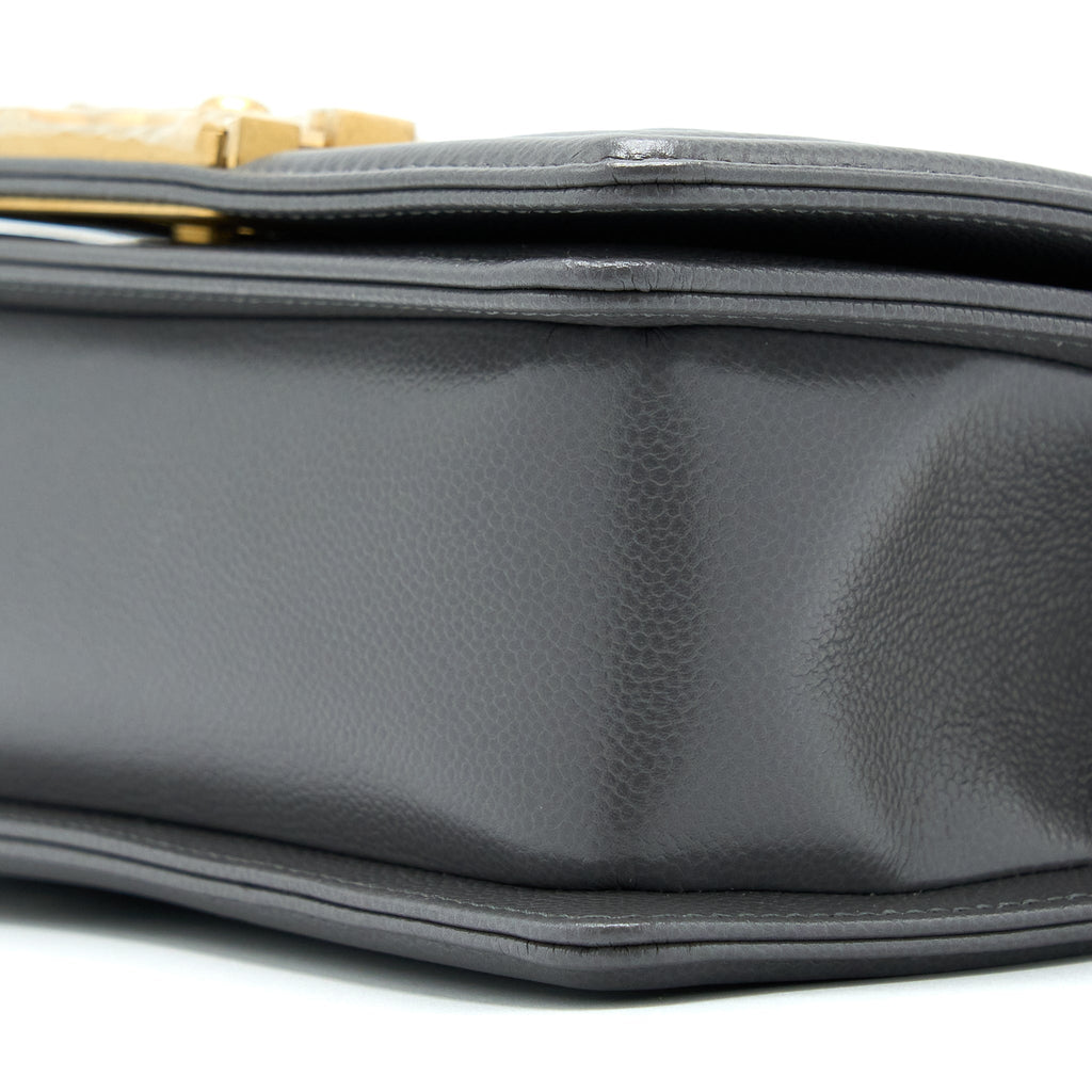 CHANEL SMALL BOY BAG CAVIAR GREY GHW (MICROCHIP)