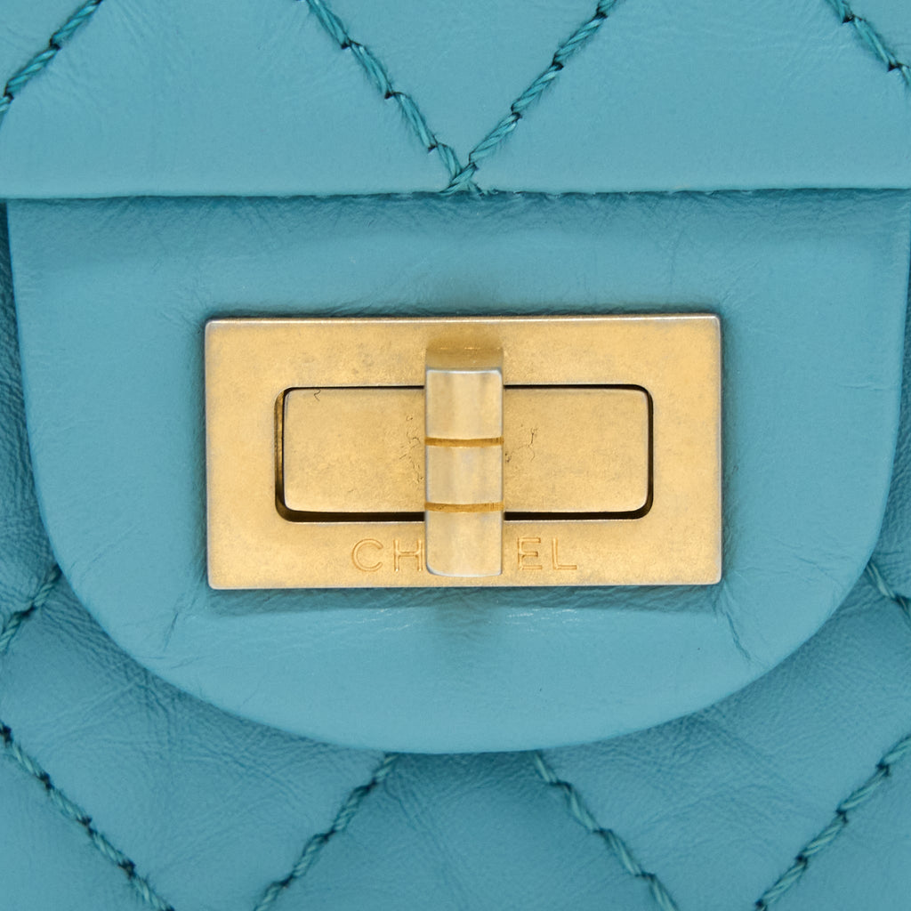 CHANEL MINI 2.55 REISSUE FLAP BAG AGED CALFSKIN LIGHT BLUE GHW