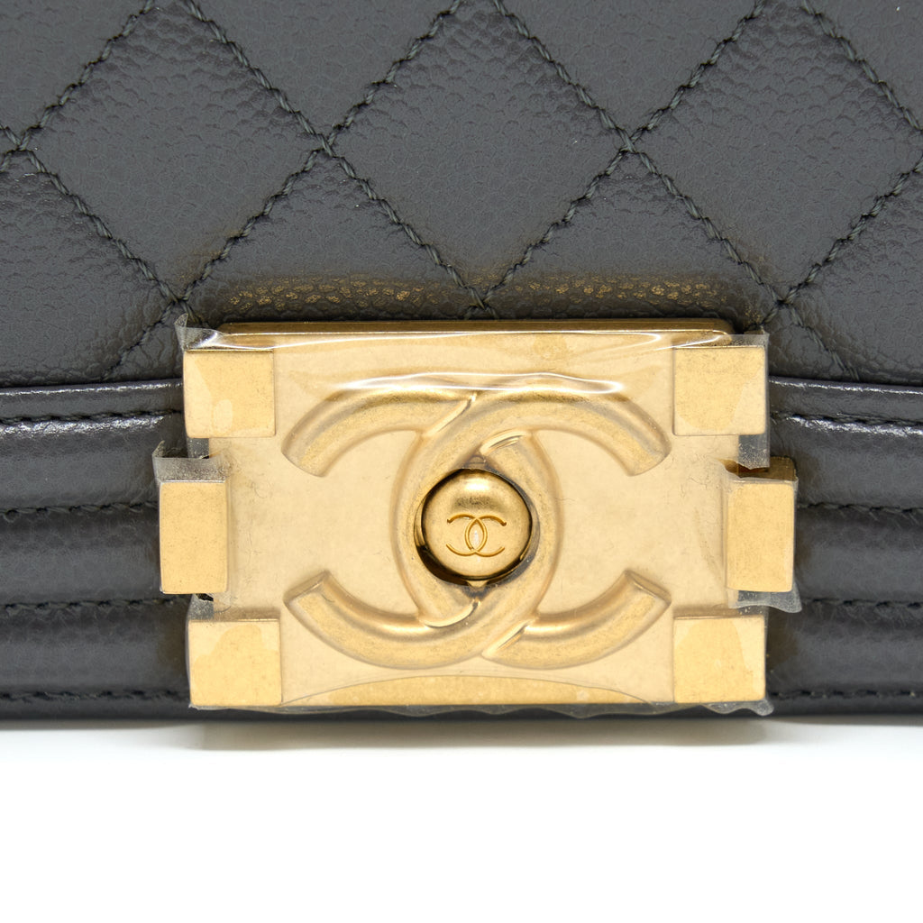 CHANEL SMALL BOY BAG CAVIAR GREY GHW (MICROCHIP)