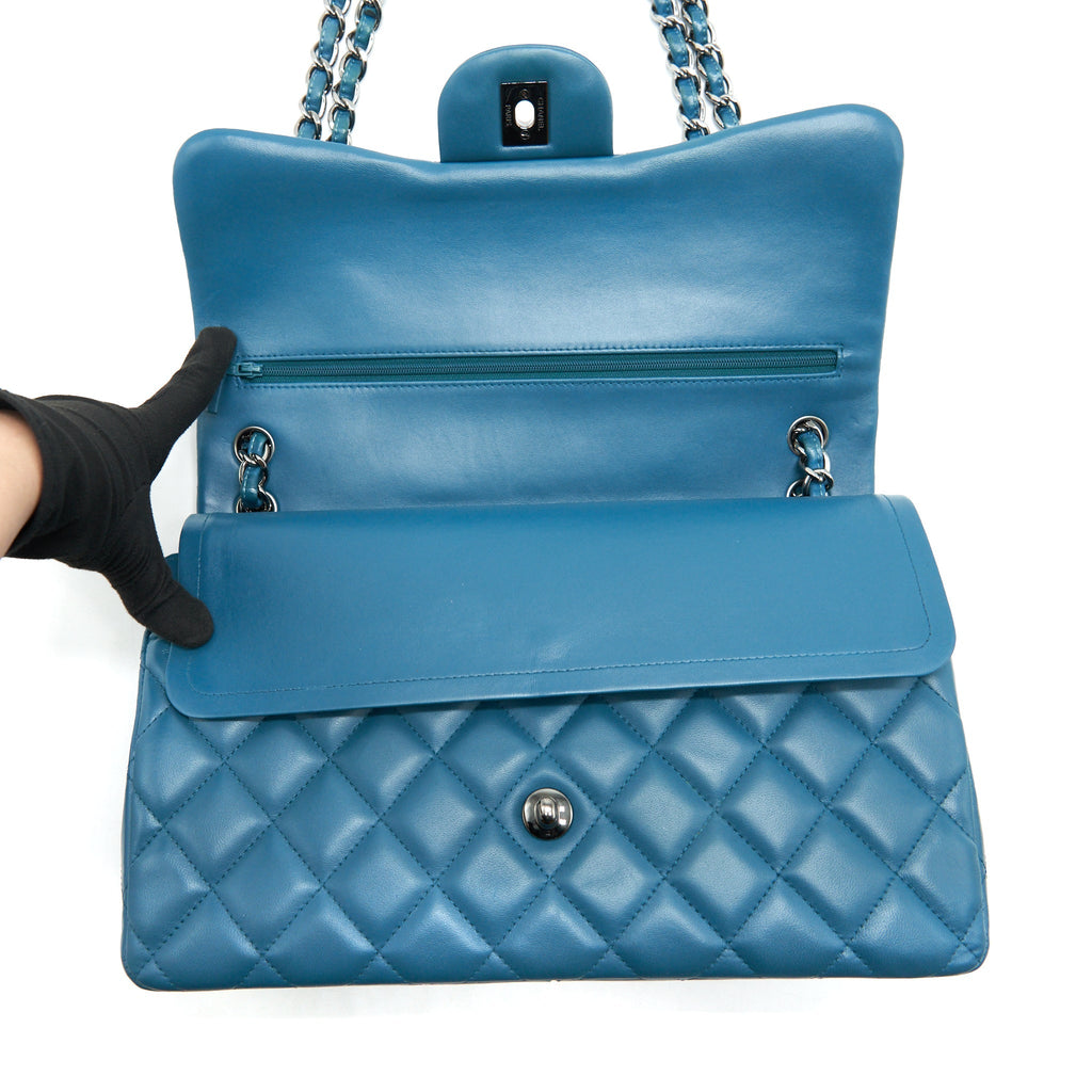 CHANEL JUMBO CLASSIC DOUBLE FLAP BAG LAMBSKIN GREEN SHW