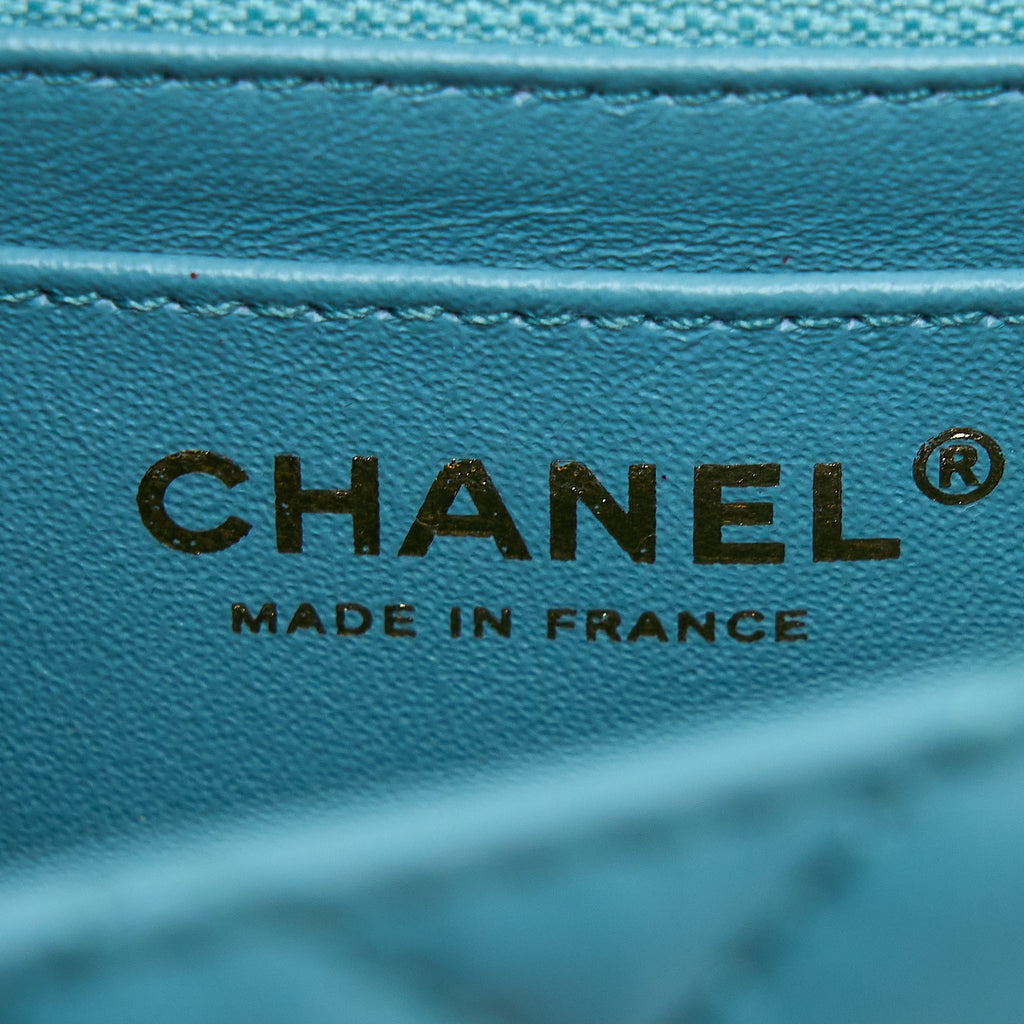 CHANEL MINI 2.55 REISSUE FLAP BAG AGED CALFSKIN LIGHT BLUE GHW