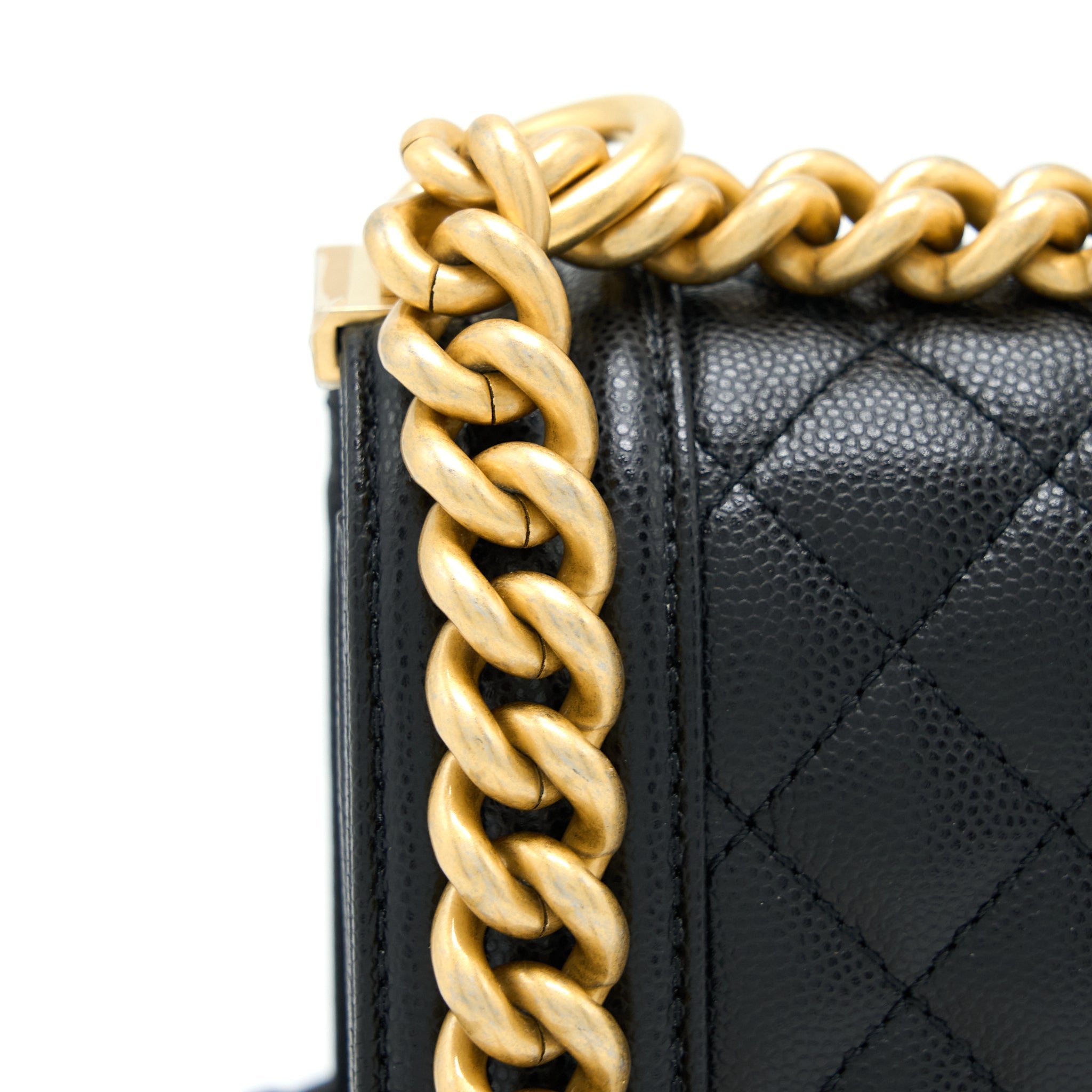 CHANEL SMALL BOY BAG CAVIAR BLACK GHW (MICROCHIP )