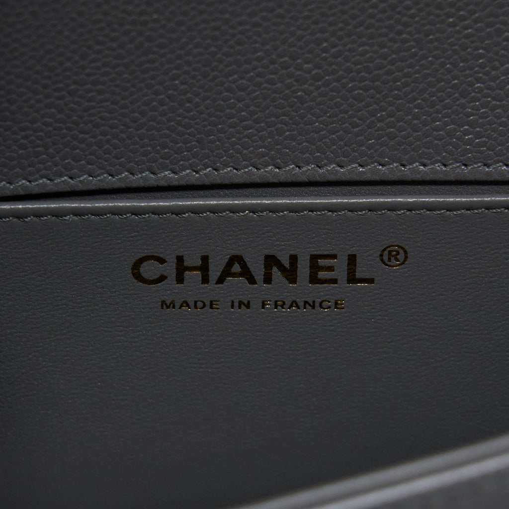 CHANEL SMALL BOY BAG CAVIAR GREY GHW (MICROCHIP)