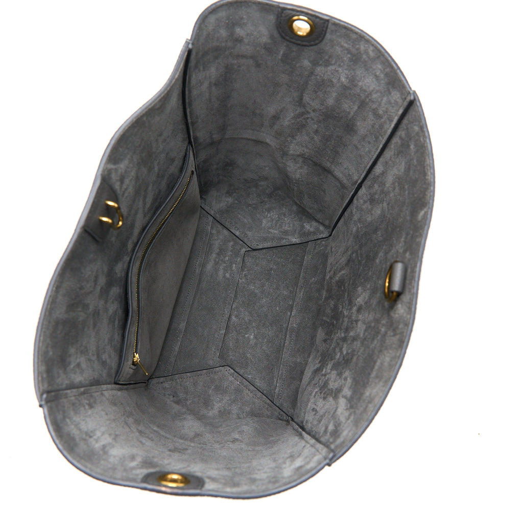 CELINE SANGLE BUCKET BAG GRAINED CALFSKIN GREY GHW