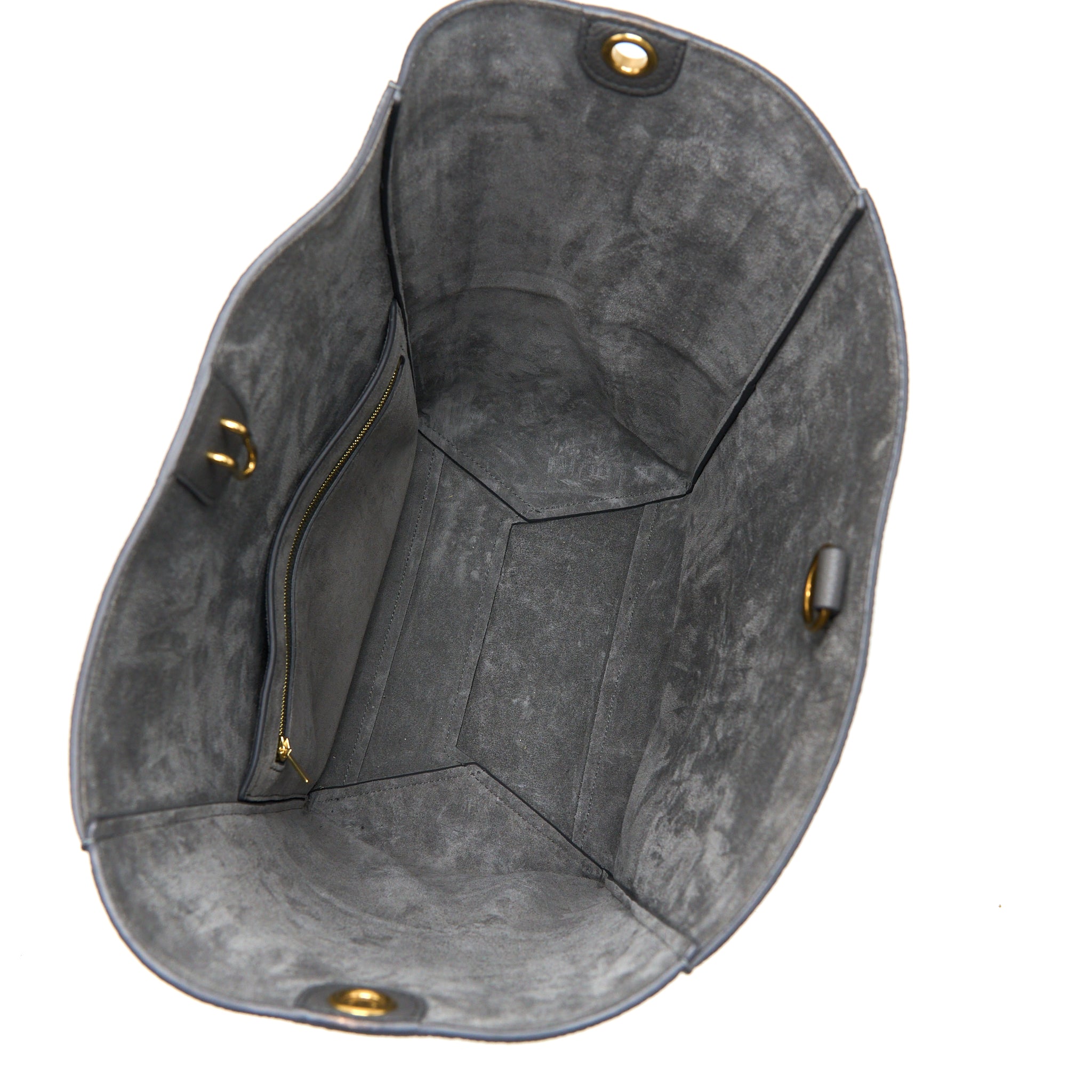 CELINE SANGLE BUCKET BAG GRAINED CALFSKIN GREY GHW